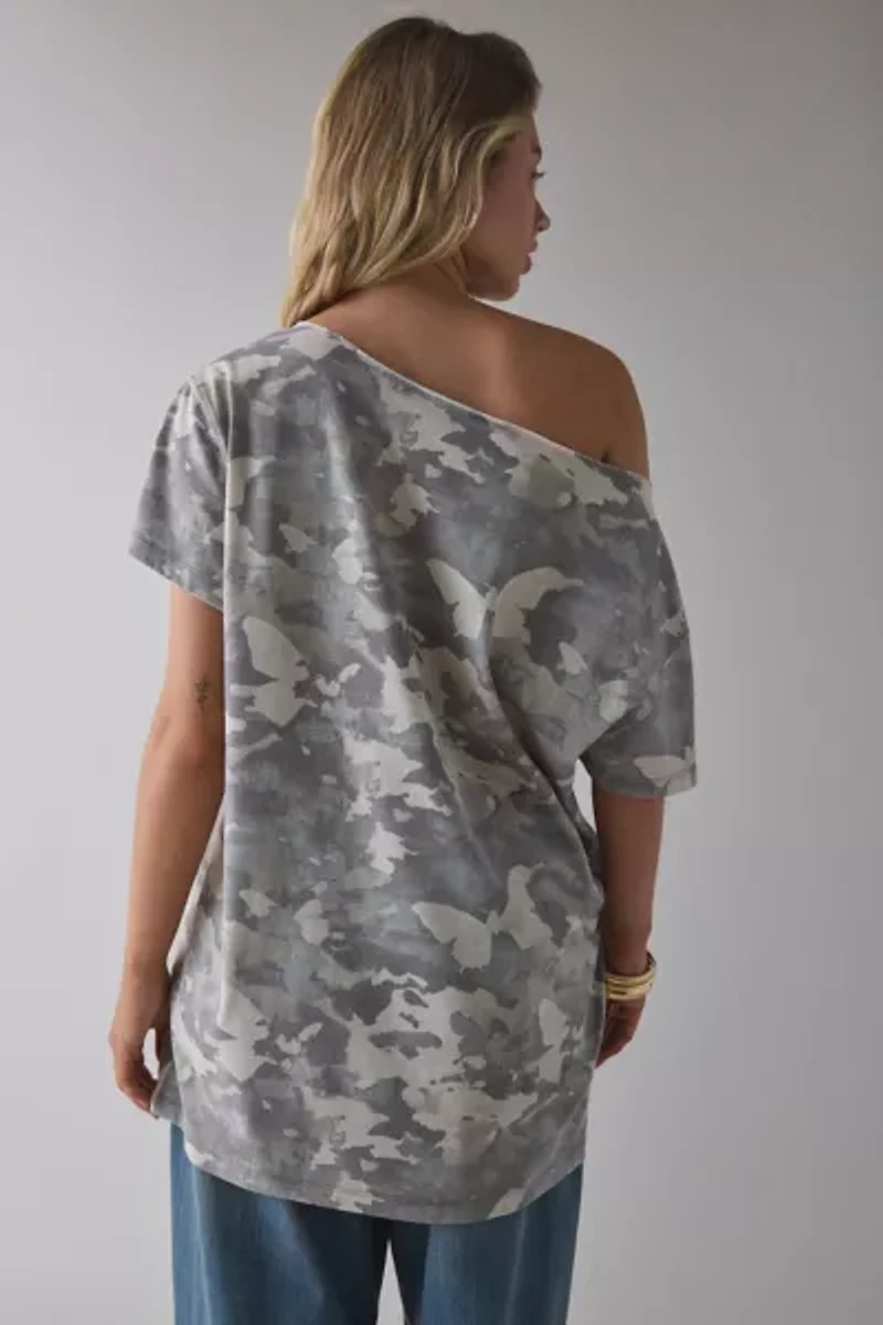 Graphic Slouchy Off-The-Shoulder T-Shirt Dress