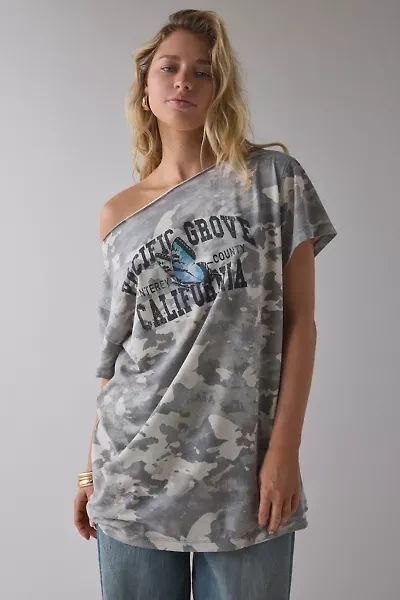 Graphic Slouchy Off-The-Shoulder T-Shirt Dress