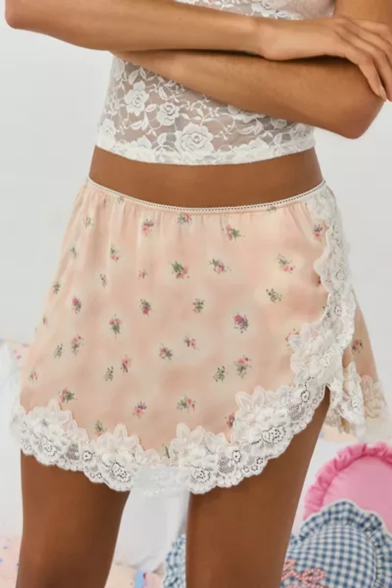 Out From Under Luccia Lace Trim Mini Slip Skirt