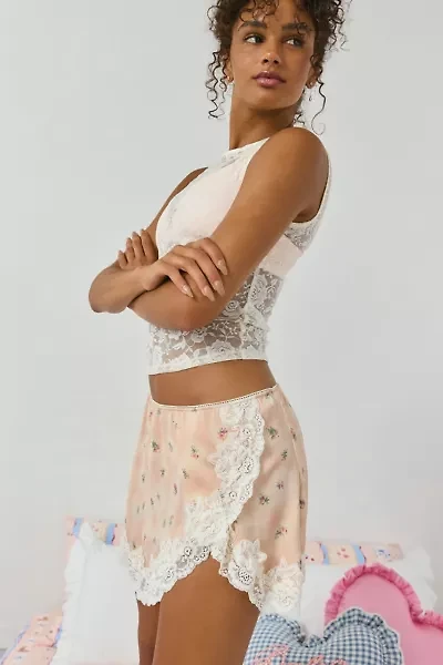 Out From Under Luccia Lace Trim Mini Slip Skirt