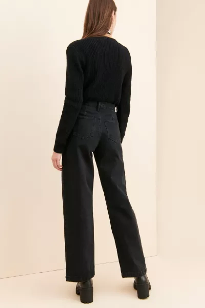 Grey Lab Wide Leg Wrap Waist Jeans