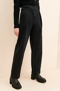 Grey Lab Wide Leg Wrap Waist Jeans