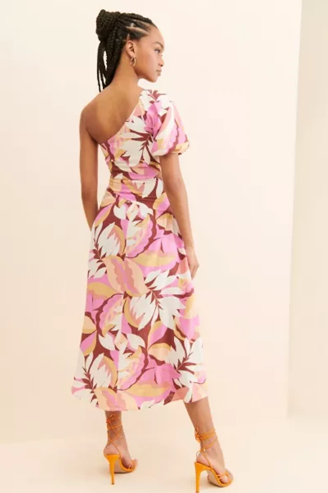 saemdi embroidered one shoulder dress Yellow Floral Embroidered One Shoulder Dress - Maxi Dresses main image 0