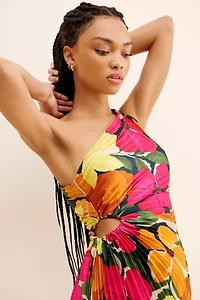 Dress Forum Pleated One Shoulder Floral Mini Dress