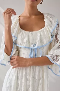 For Love & Lemons Severine Floral Lace Milkmaid Maxi Dress
