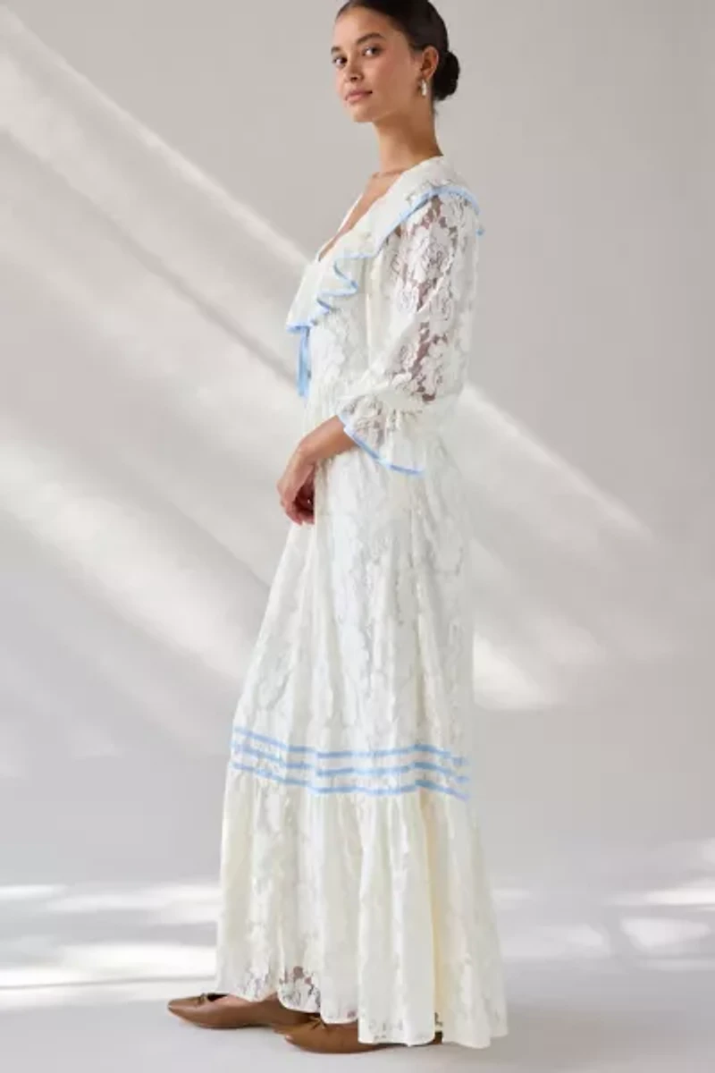 For Love & Lemons Severine Floral Lace Milkmaid Maxi Dress
