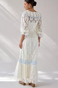 For Love & Lemons Severine Floral Lace Milkmaid Maxi Dress