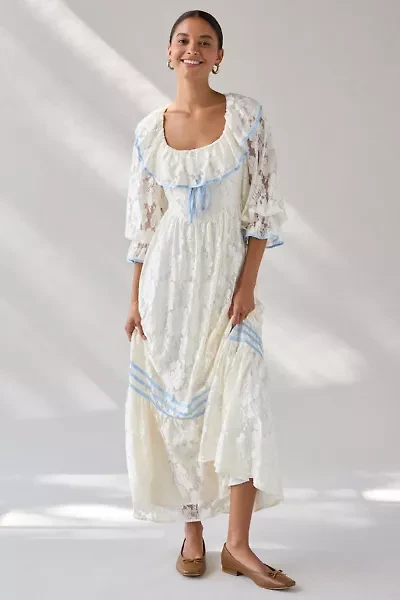 For Love & Lemons Severine Floral Lace Milkmaid Maxi Dress