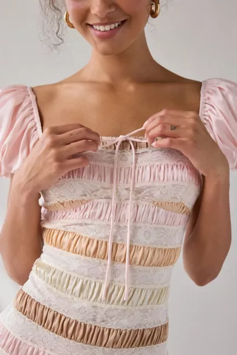 For Love & Lemons Layer Cake Ruched Ruffle Mini Dress