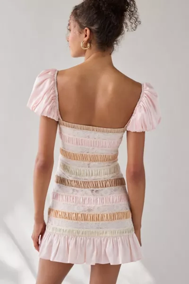 For Love & Lemons Layer Cake Ruched Ruffle Mini Dress
