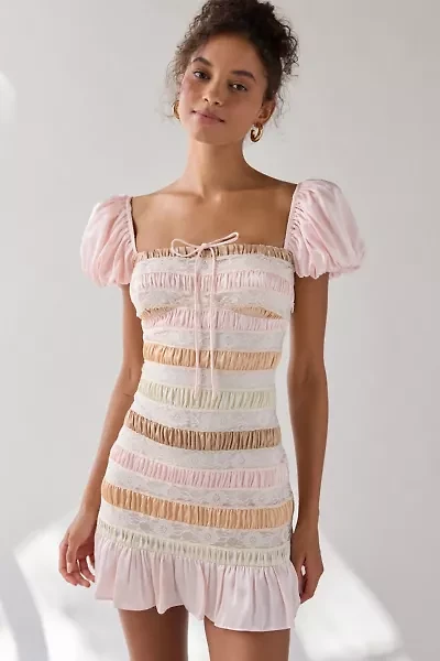 For Love & Lemons Layer Cake Ruched Ruffle Mini Dress