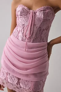 For Love & Lemons Claudia Rose Lace Strapless Mini Dress