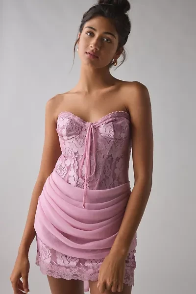 For Love & Lemons Claudia Rose Lace Strapless Mini Dress