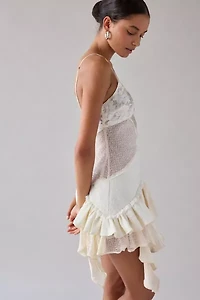 For Love & Lemons Paulina Patchwork Asymmetric Drop Waist Mini Dress