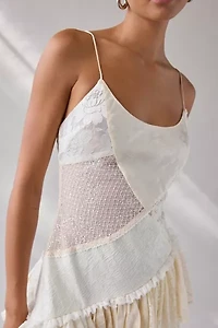 For Love & Lemons Paulina Patchwork Asymmetric Drop Waist Mini Dress
