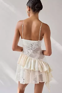 For Love & Lemons Paulina Patchwork Asymmetric Drop Waist Mini Dress