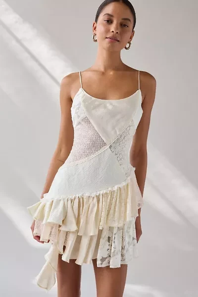 For Love & Lemons Paulina Patchwork Asymmetric Drop Waist Mini Dress