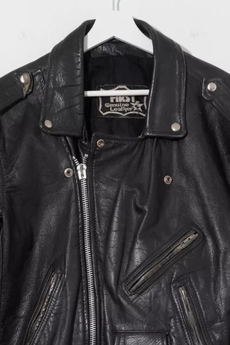 Vintage 1970s Distressed Black Leather Biker Jacket