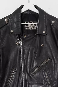 Vintage 1970s Distressed Black Leather Biker Jacket