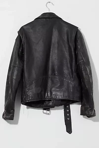 Vintage 1970s Distressed Black Leather Biker Jacket