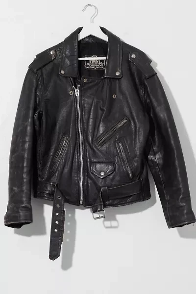 Vintage 1970s Distressed Black Leather Biker Jacket