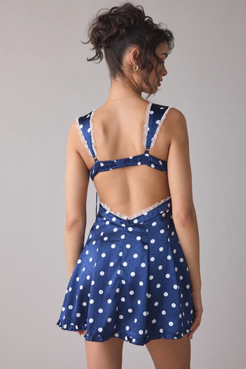 For Love & Lemons Holland Polka Dot Satin Mini Dress