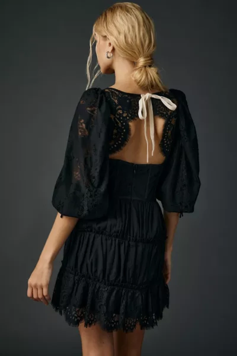 For Love & Lemons Ellis Black Lace Corset Mini Dress