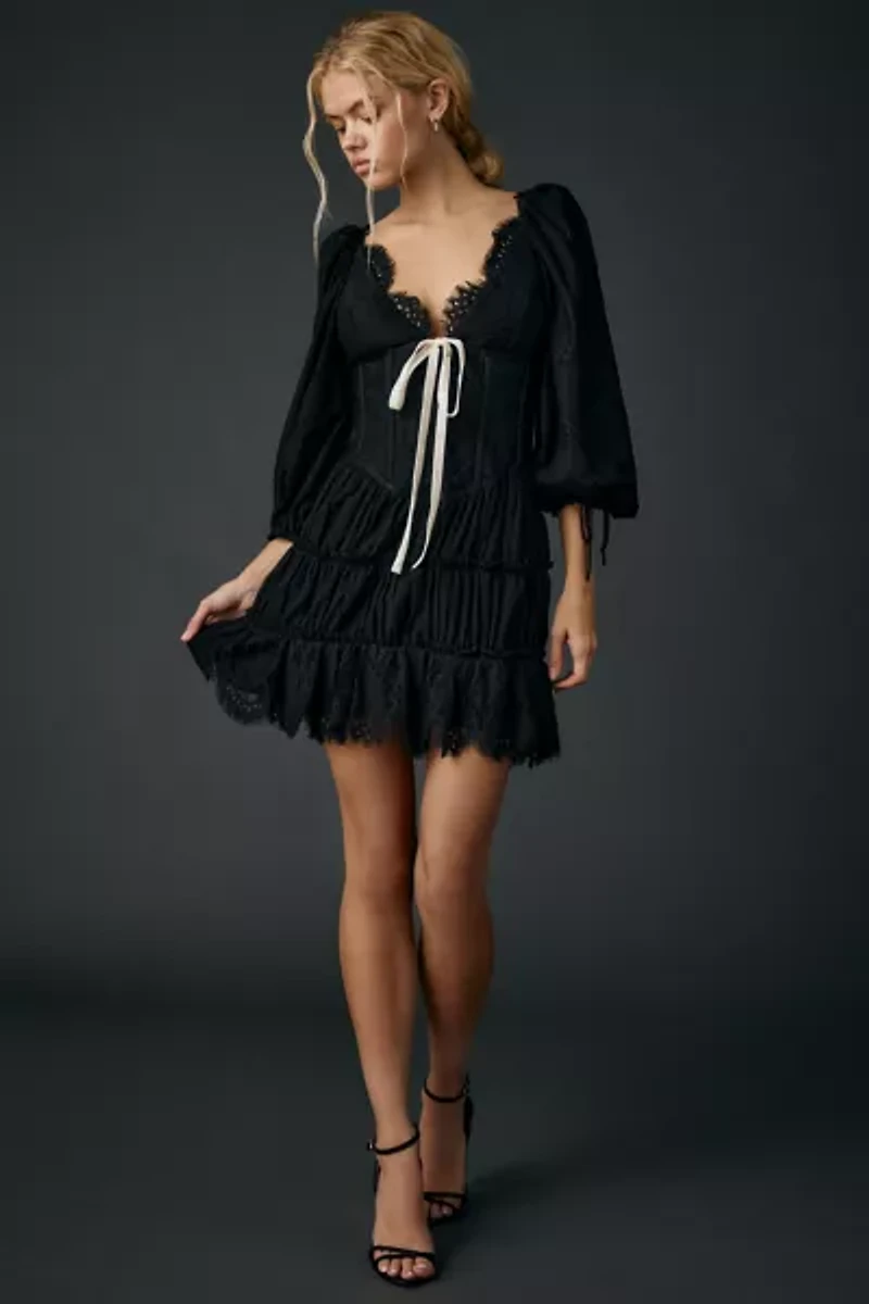 For Love & Lemons Ellis Black Lace Corset Mini Dress
