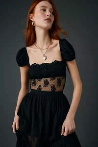 For Love & Lemons Liya Sheer Lace Illusion Midi Dress
