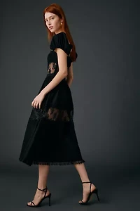 For Love & Lemons Liya Sheer Lace Illusion Midi Dress