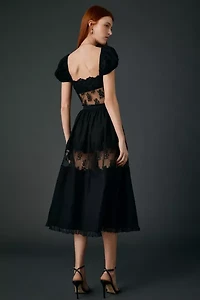 For Love & Lemons Liya Sheer Lace Illusion Midi Dress