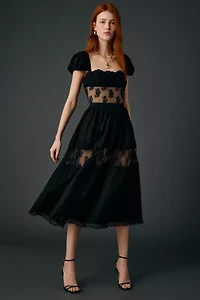 For Love & Lemons Liya Sheer Lace Illusion Midi Dress