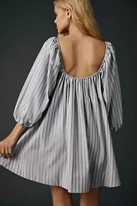 For Love & Lemons Linen Stripe Puff Sleeve Babydoll Mini Dress