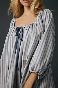 For Love & Lemons Linen Stripe Puff Sleeve Babydoll Mini Dress