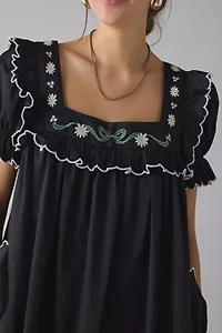 For Love & Lemons Tea Time Floral Embroidered Babydoll Mini Dress