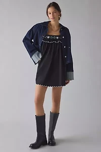 For Love & Lemons Tea Time Floral Embroidered Babydoll Mini Dress