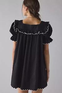 For Love & Lemons Tea Time Floral Embroidered Babydoll Mini Dress