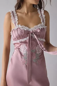 For Love & Lemons Chelsea Lace Trim Satin Maxi Dress