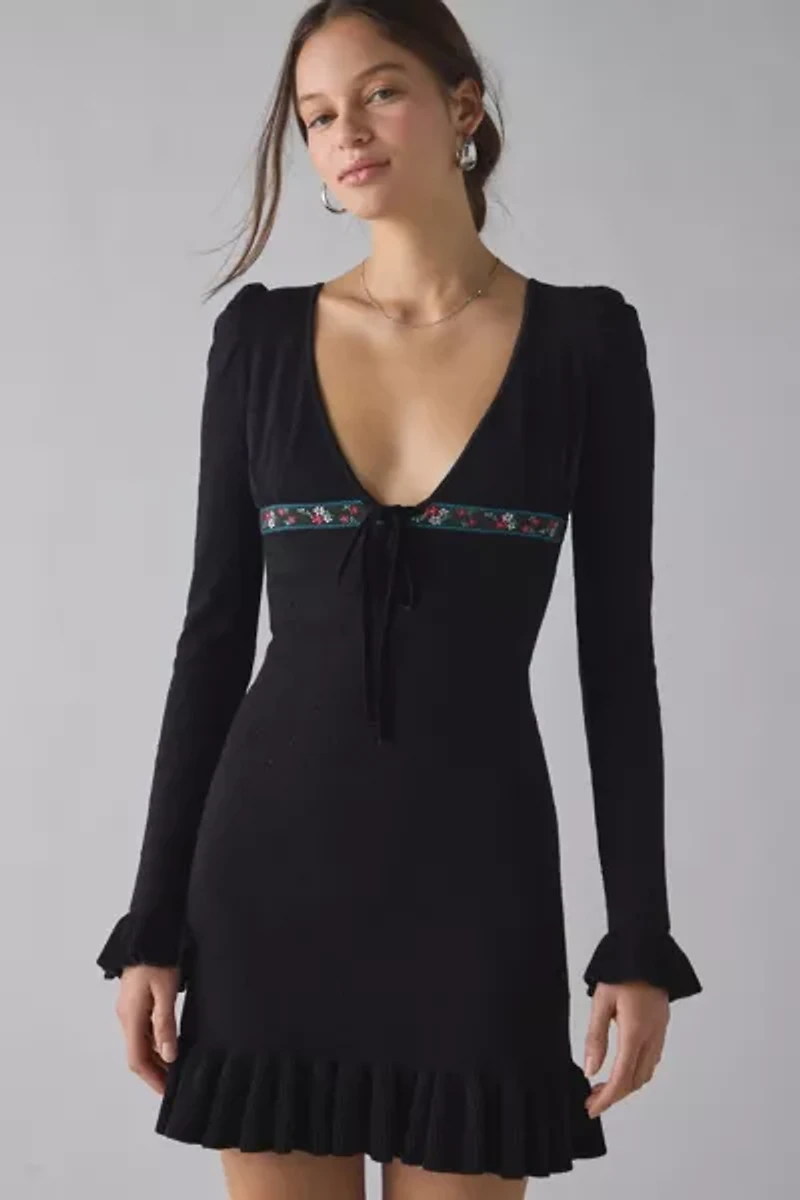 For Love & Lemons Naomi Knit Long Sleeve Mini Dress
