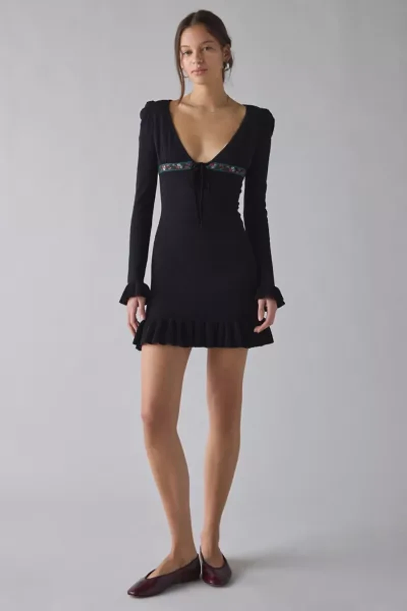 For Love & Lemons Naomi Knit Long Sleeve Mini Dress