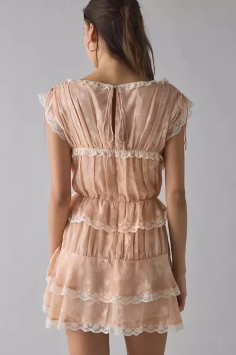 For Love & Lemons Ciara Lace Trim Ruffle Mini Dress
