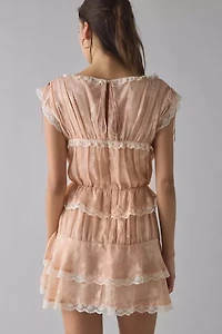 For Love & Lemons Ciara Lace Trim Ruffle Mini Dress