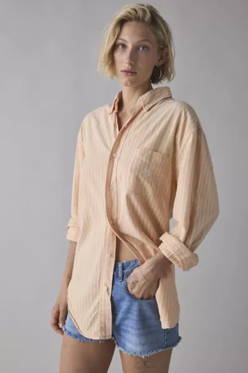 ReMADE By UO Bleached Oversized Stripe Button-Down Shirt