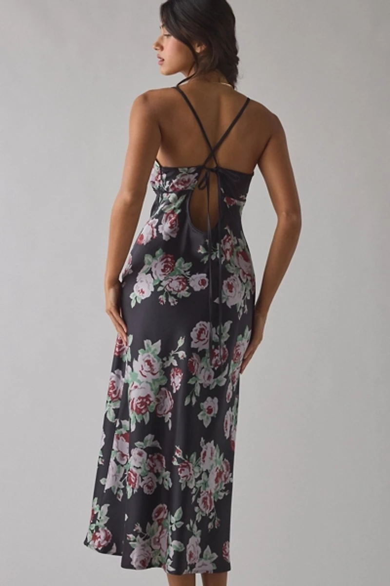 Kimchi Blue Slip It On Tie-Back Satin Midi Dress