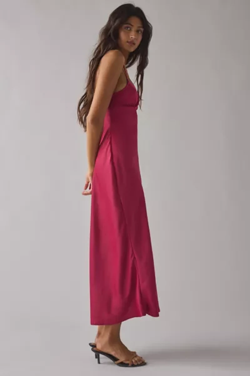 Kimchi Blue Slip It On Tie-Back Satin Midi Dress