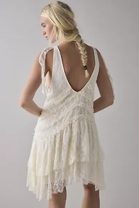 Kimchi Blue Alicia Asymmetric Cascading Ruffle Lace Mini Dress