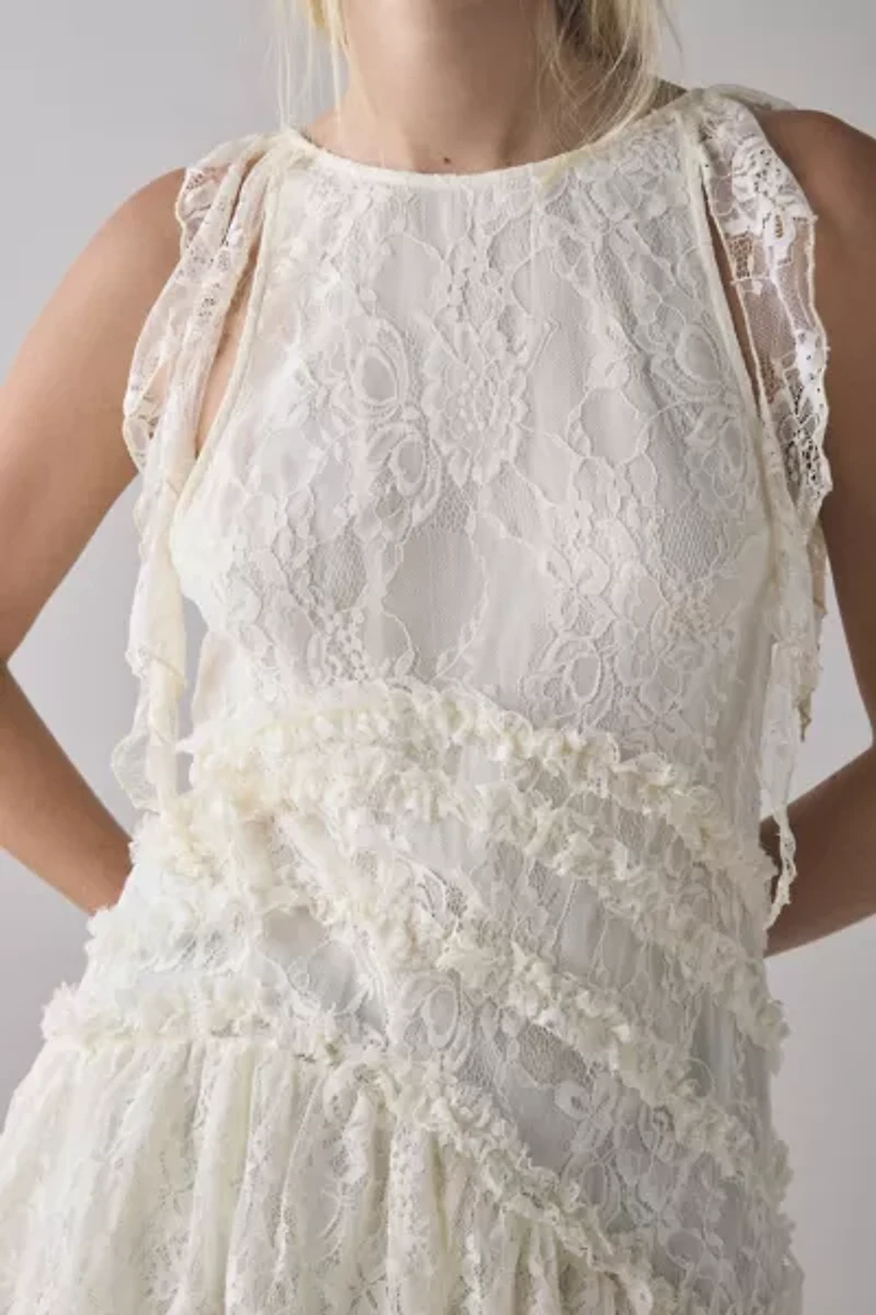 Kimchi Blue Alicia Asymmetric Cascading Ruffle Lace Mini Dress