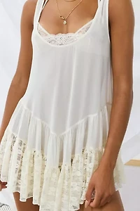 Out From Under River Ruffle Lace Trim Slip Dress