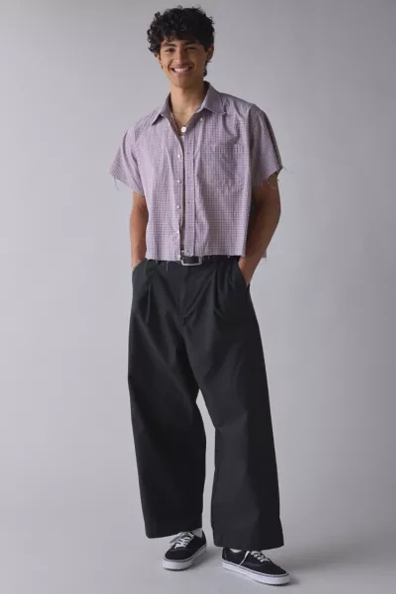 ReMADE By UO Check Pattern Cropped Short Sleeve Shirt