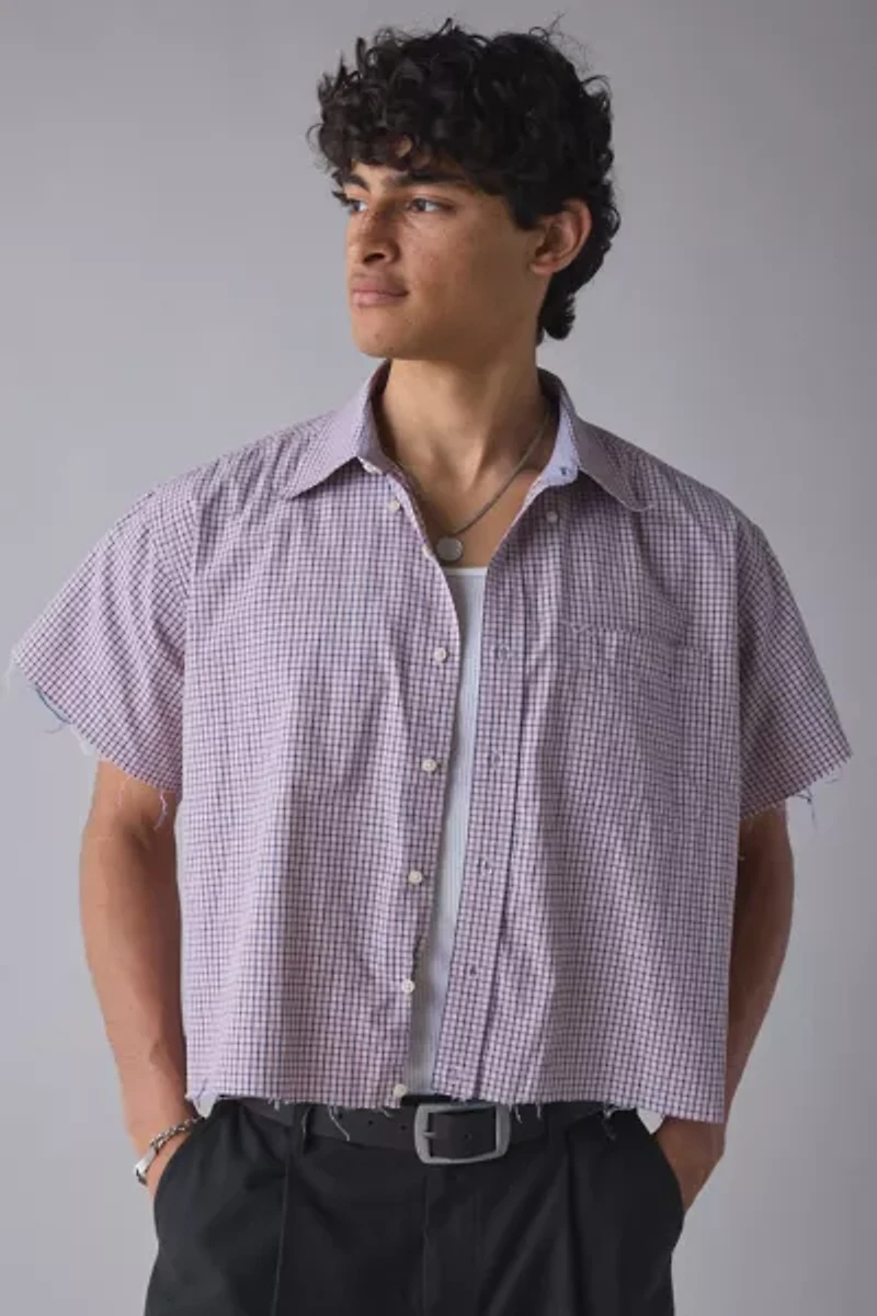ReMADE By UO Check Pattern Cropped Short Sleeve Shirt